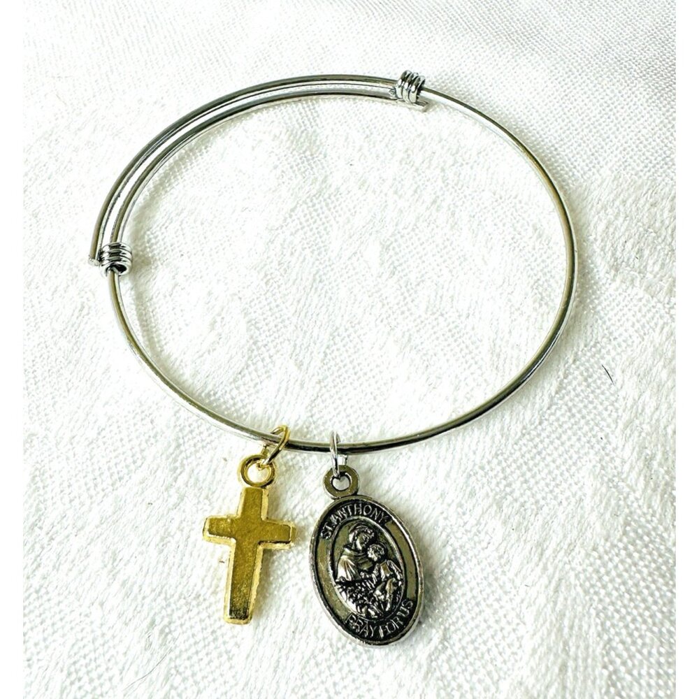 NEW! St Jude and St Anthony Pray For Us Bracelet Cross Religious Christian